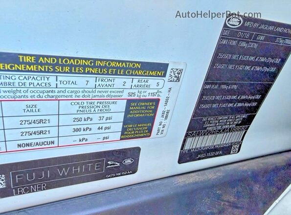SALWV2REXJA188682 2018 LAND ROVER RANGE White Սալոնի հետևի տեսք
