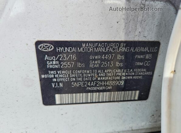 5NPE24AF2HH488909 2017 HYUNDAI SONATA White Widok naklejki z numerem VIN
