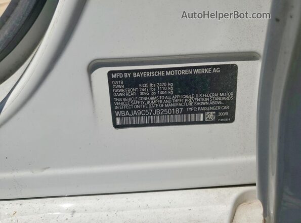 WBAJA9C57JB250187 2018 BMW 5 SERIES White VIN sticker view