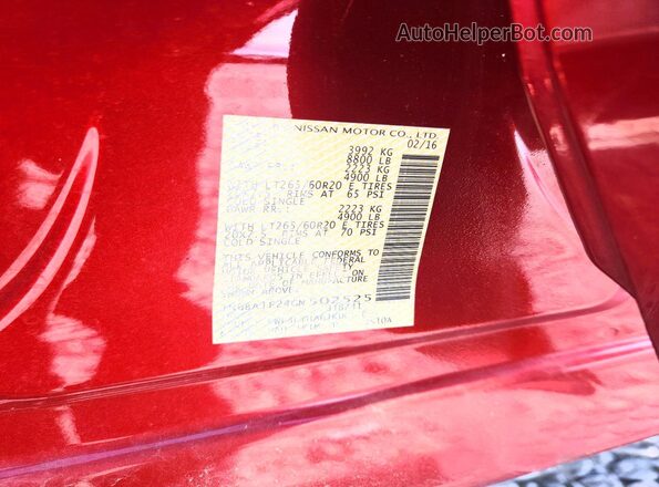 1N6BA1F24GN502525 2016 NISSAN TITAN Red Вид наклейки з VIN-кодом