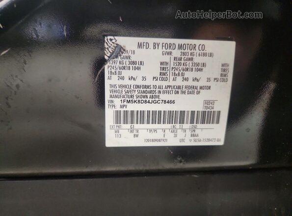 1FM5K8D84JGC78466 2018 FORD EXPLORER Black Vista interior de 360 grados