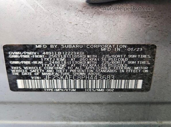 JF2SKAEC8PH443683 2023 SUBARU FORESTER Серебряный Панорамный вид салона 360°