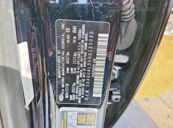 5XXGU4L3XHG135030 2017 KIA OPTIMA Black VIN კოდის სტიკერის ხედი