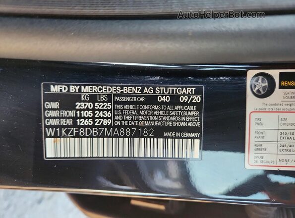 W1KZF8DB7MA887182 2021 MERCEDES-BENZ E Black VIN კოდის სტიკერის ხედი