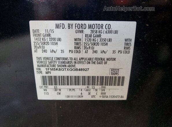 1FM5K8GTXGGB48927 2016 FORD EXPLORER Black Widok wnętrza 360 stopni