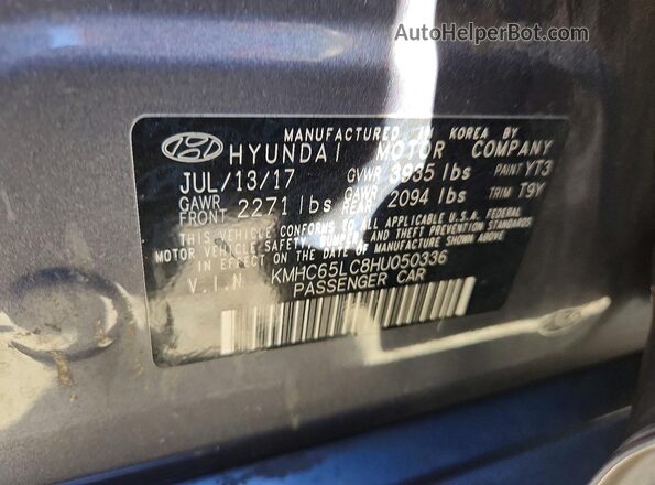 KMHC65LC8HU050336 2017 HYUNDAI IONIQ Gray Widok wnętrza 360 stopni
