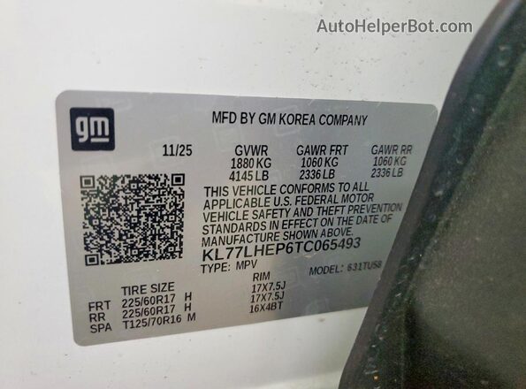 KL77LHEP6TC065493 2026 CHEVROLET TRAX Белый Панорамный вид салона 360°