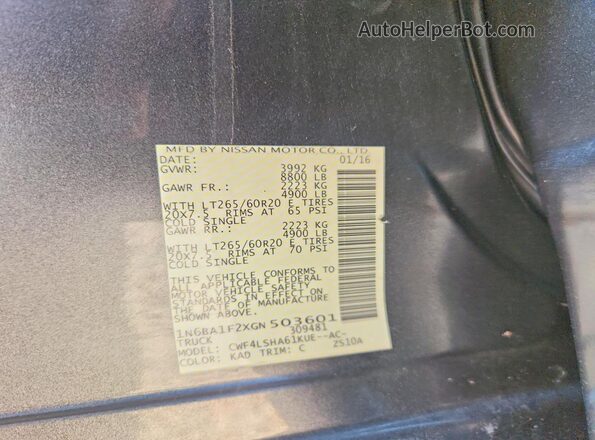 1N6BA1F2XGN503601 2016 NISSAN TITAN Gray VIN կոդի պիտակի տեսք