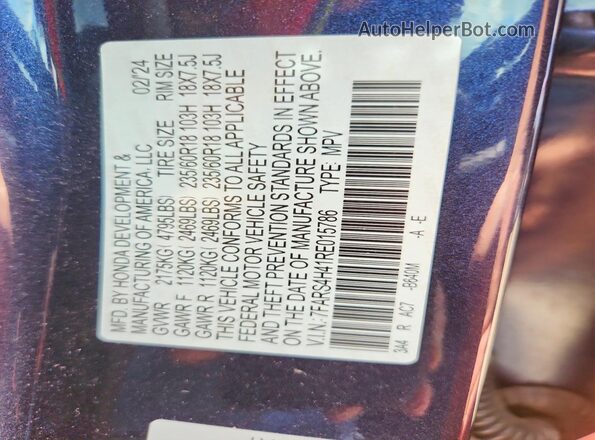 7FARS4H41RE015786 2024 HONDA CR-V Синий Вид наклейки с VIN-кодом