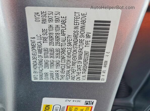 7FARS5H52RE022907 2024 HONDA CR-V Silver Widok naklejki z numerem VIN