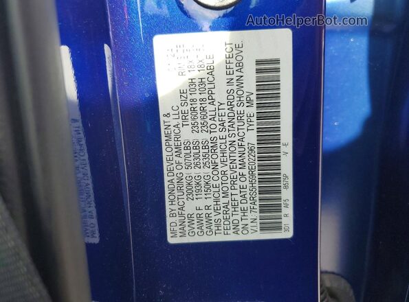 7FARS5H59RE022967 2024 HONDA CR-V Синий Вид наклейки с VIN-кодом