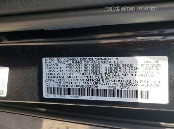 7FARS5H89SE002928 2025 HONDA CR-V Black Widok naklejki z numerem VIN