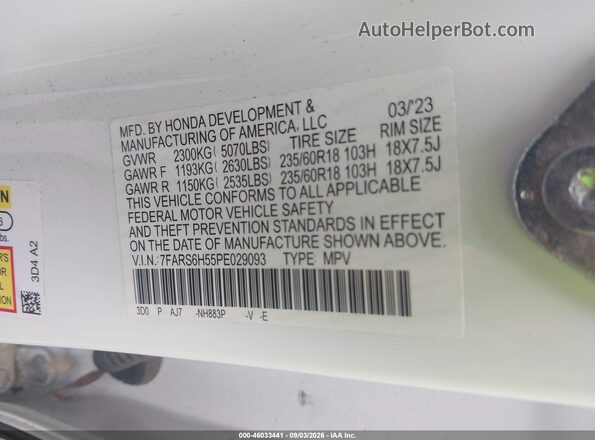 7FARS6H55PE029093 2023 HONDA CR-V White Շարժիչի բաժամունքի տեսք