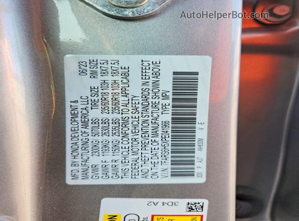7FARS6H5XPE041966 2023 HONDA CR-V Silver VIN კოდის სტიკერის ხედი