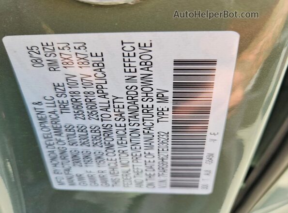 7FARS6H62TE036232 2026 HONDA CR-V Green Շարժիչի բաժամունքի տեսք