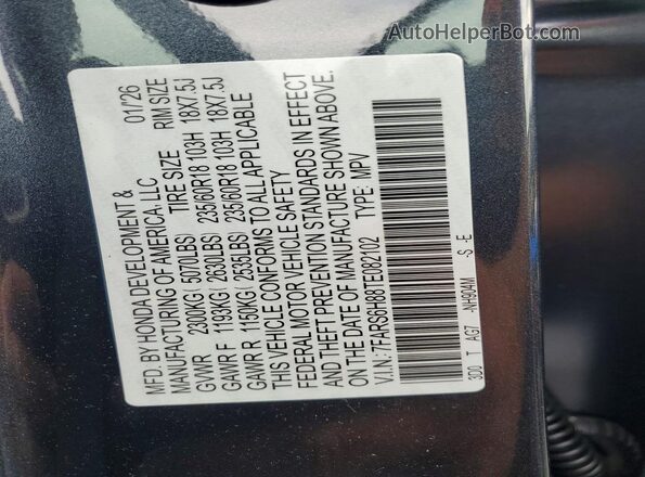 7FARS6H88TE082102 2026 HONDA CR-V Charcoal Vista de la etiqueta del VIN