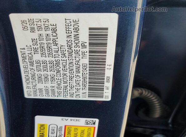 7FARS6H90TE134363 2026 HONDA CR-V Синий Вид наклейки с VIN-кодом