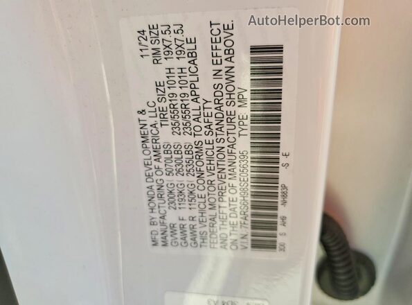 7FARS6H98SE056395 2025 HONDA CR-V White VIN sticker view