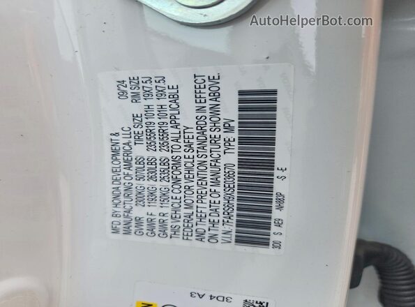 7FARS6H9XSE036570 2025 HONDA CR-V White Widok naklejki z numerem VIN