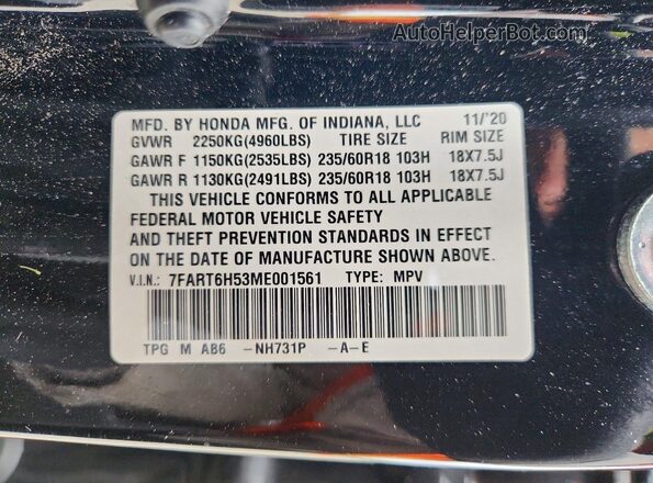 7FART6H53ME001561 2021 HONDA CR-V Black Widok naklejki z numerem VIN