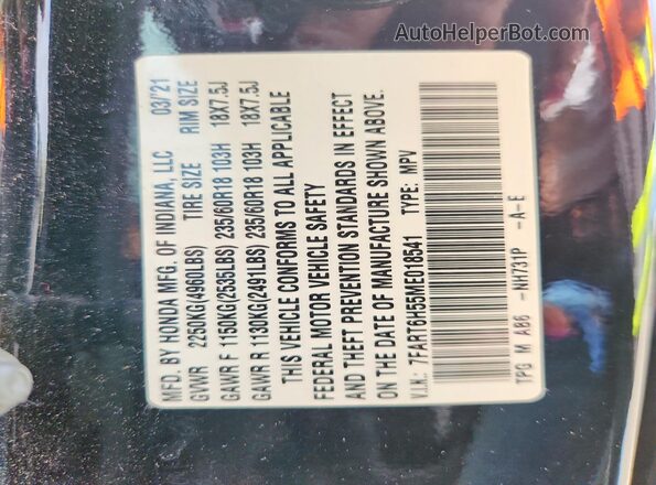 7FART6H55ME018541 2021 HONDA CR-V Black VIN კოდის სტიკერის ხედი