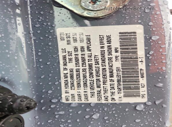 7FART6H86LE011591 2020 HONDA CR-V Blue Вид наклейки з VIN-кодом