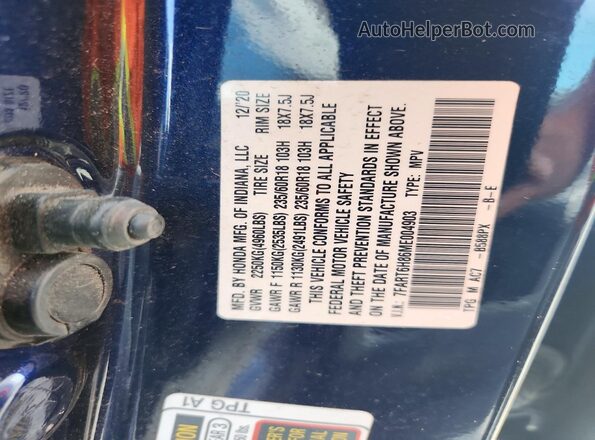 7FART6H86ME004903 2021 HONDA CR-V Blue VIN կոդի պիտակի տեսք