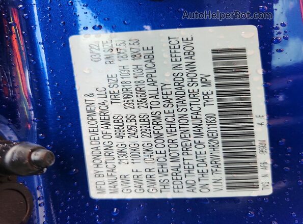 7FARW1H82NE011830 2022 HONDA CR-V Blue Панорамний вид салону 360°