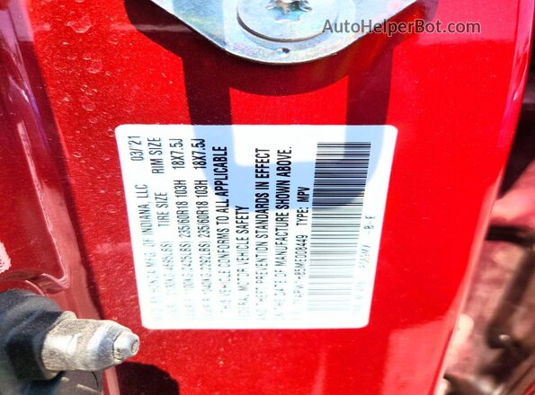 7FARW1H85ME008449 2021 HONDA CR-V Burgundy Vista de la etiqueta del VIN