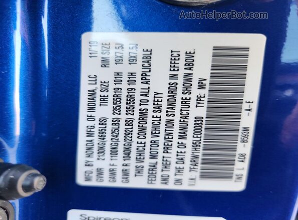 7FARW1H95LE000830 2020 HONDA CR-V Blue Սալոնի 360 աստիճան տեսք