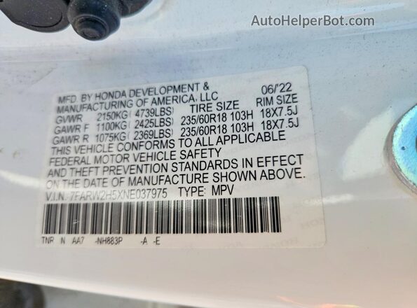 7FARW2H5XNE037975 2022 HONDA CR-V Белый Вид подкапотного пространства