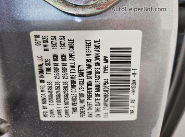 7FARW2H86JE067544 2018 HONDA CR-V Silver VIN կոդի պիտակի տեսք
