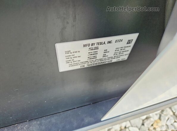 7G2CEHED5RA021539 2024 TESLA CYBERTRUCK White Widok naklejki z numerem VIN