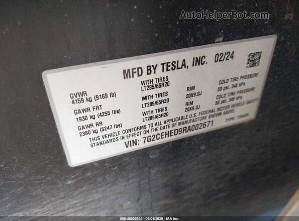 7G2CEHED9RA002671 2024 TESLA CYBERTRUCK Gray Вид підкапотного простору
