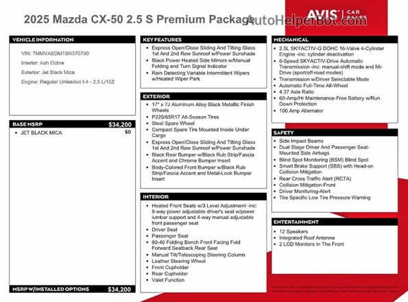 7MMVABDM1SN370780 2025 MAZDA CX-5 Black VIN კოდის სტიკერის ხედი