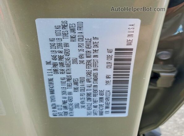 7MMVABEY4PN102234 2023 MAZDA CX-5 Green VIN կոդի պիտակի տեսք