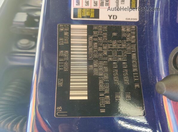 7MUCAAAG2NV031143 2022 TOYOTA COROLLA Blue Вид наклейки з VIN-кодом