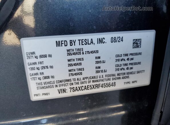 7SAXCAE5XRF455648 2024 TESLA MODEL Charcoal Շարժիչի բաժամունքի տեսք