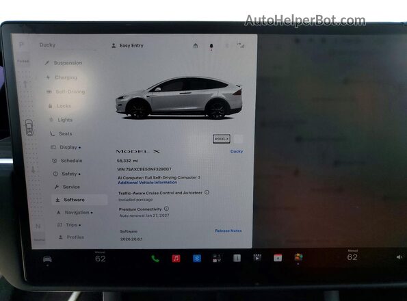 7SAXCBE50NF329007 2022 TESLA MODEL White ხელსაწყოთა პანელის ხედი