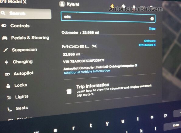 7SAXCDE53NF339171 2022 TESLA MODEL Black Вид щитка приладів