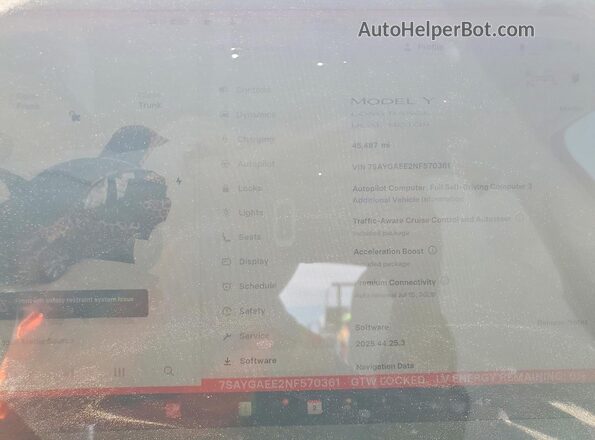 7SAYGAEE2NF570361 2022 TESLA MODEL White Widok zestawu wskaźników