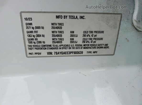 7SAYGAEE3PF900639 2023 TESLA MODEL Белый Вид подкапотного пространства