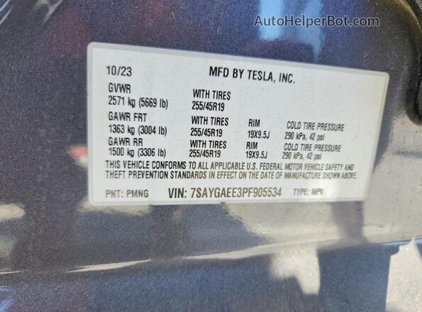 7SAYGAEE3PF905534 2023 TESLA MODEL Charcoal Вид підкапотного простору