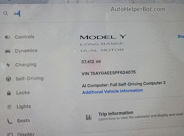 7SAYGAEE5PF624075 2023 TESLA MODEL White Vista del cuadro de instrumentos