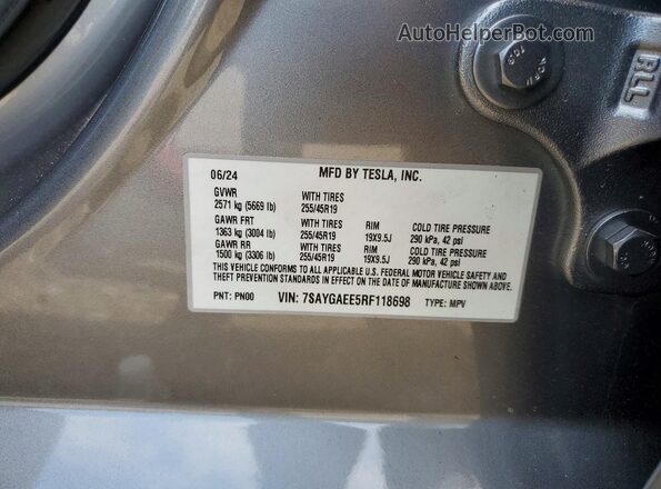 7SAYGAEE5RF118698 2024 TESLA MODEL Gray Widok komory silnika