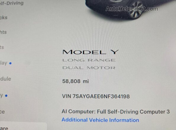 7SAYGAEE6NF364198 2022 TESLA MODEL Black Вид щитка приладів
