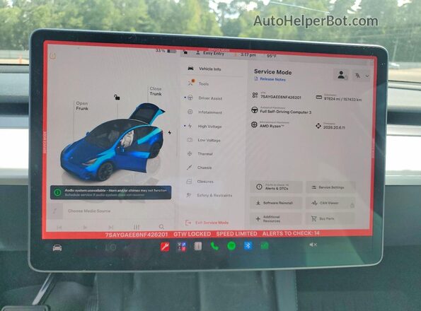 7SAYGAEE6NF426201 2022 TESLA MODEL Blue Widok zestawu wskaźników