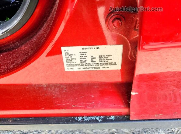 7SAYGAEE7RF066622 2024 TESLA MODEL Красный Вид наклейки с VIN-кодом