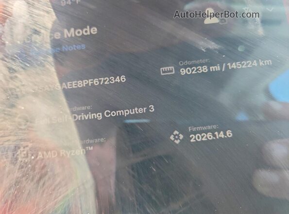 7SAYGAEE8PF672346 2023 TESLA MODEL White Սարքավորումների վահանակի տեսք