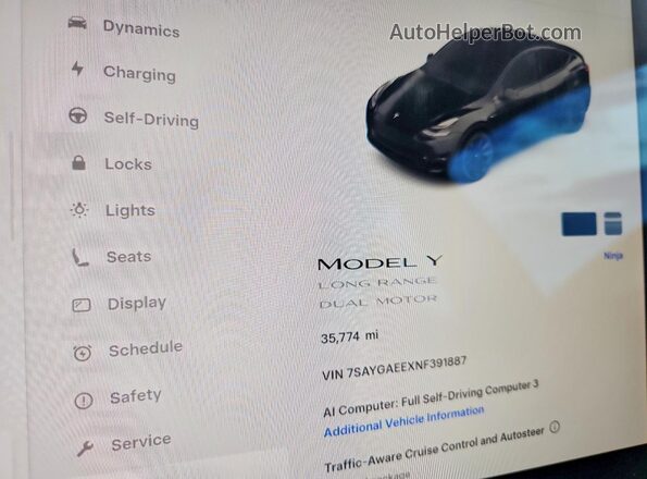 7SAYGAEEXNF391887 2022 TESLA MODEL Черный Вид щитка приборов